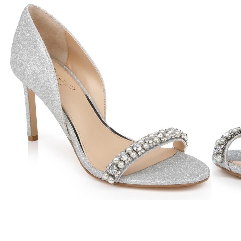 Badgley Mischka Dayana Embellished Glitter Silver Sandal